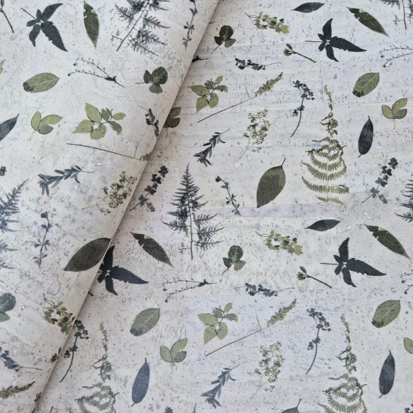 Woodland Leaves on White Superior Cork Fabric